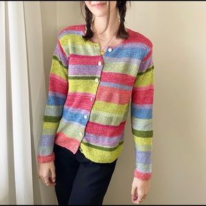 Vintage Talbots Colorful Button Striped Button Down Sweater